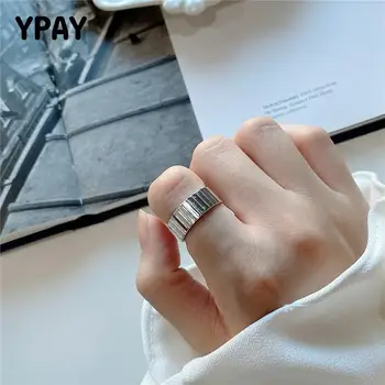 

YPAY 100% Pure 925 Sterling Silver Open Ring Japan Korea Design Curved Surface Ladder Rings for Women Anniversary Gifts YMR933