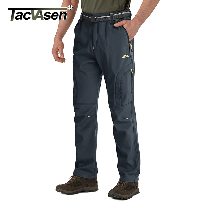 Tacvasen Winter Thicken Softshell Pants Men's Thermal Fleece Pants Windproof Waterproof Multi