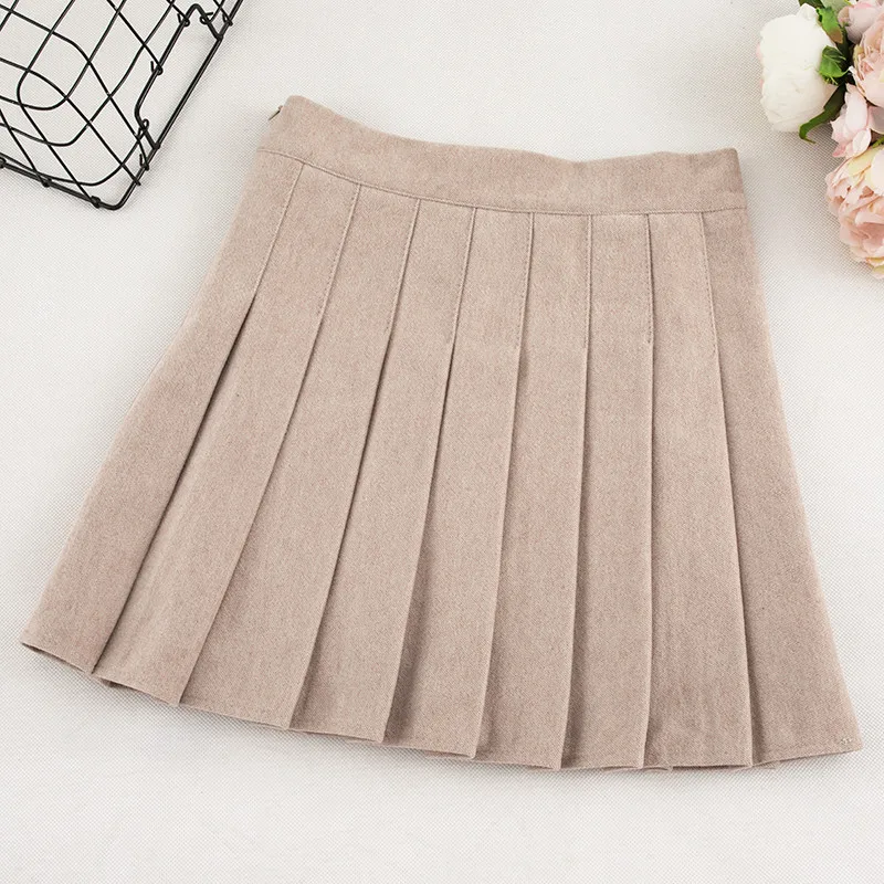 Khaki Skirt Новинка, шерстяные плиссированные юбки с высокой талией, Женская мини-юбка в консервативном стиле, Студенческая тонкая шерстяная осенне-зимняя короткая универсальная юбка - Цвет: Khaki Skirt