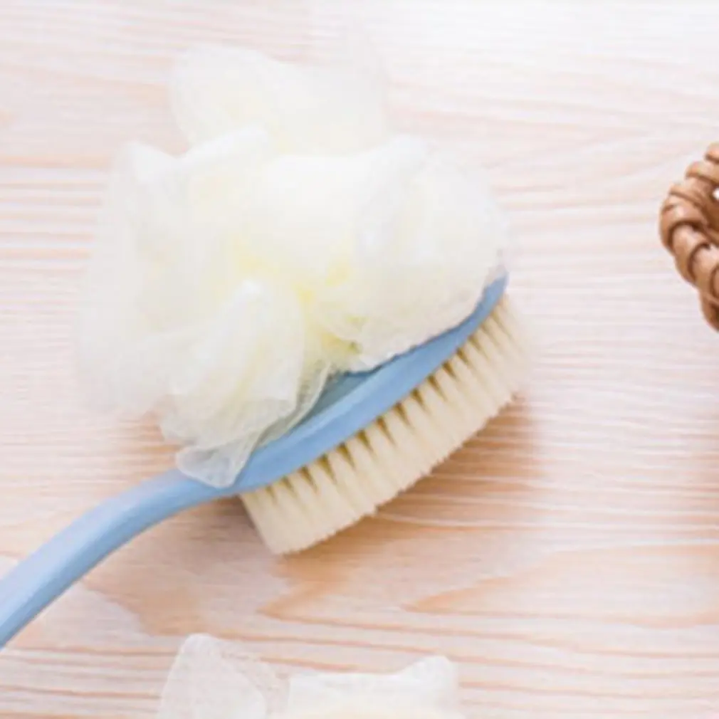 Soft Nylon Yarn Labor-saving and Convenient Two in One Long Curved Handle Rub Back Brush Bath Ball Hair Bath Brush
