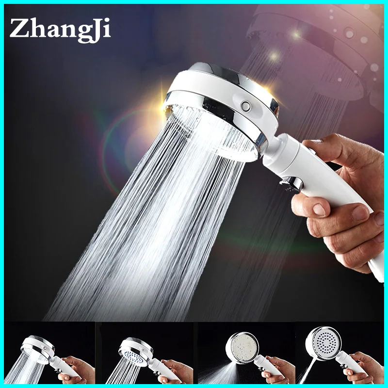 

ZhangJi 4 Functions Shower Head Rotating Switch Modes with Stop Button High Pressure Water Saving Shower Handle Silicone Hole