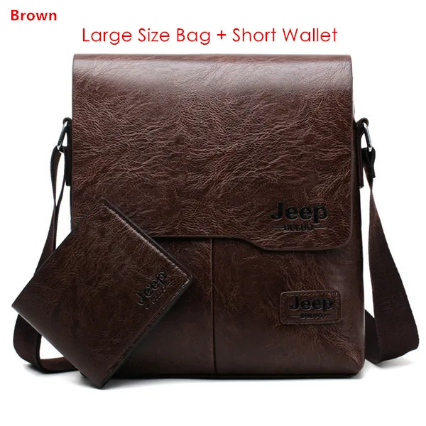 JEEP BULUO Man's Bag 2PC/Set Men Leather Messenger Shoulder Bags Business Crossbody Casual Bags Famous Brand Male Drop Shipping Brown 1505-2-W002
