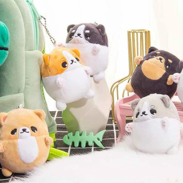 10cm 귀여운 카와이 시바 Inu 봉제 인형 키 체인 펜던트 어린이 장난감 봉제 동물 크리 에이 티브 크리스마스 생일 선물
