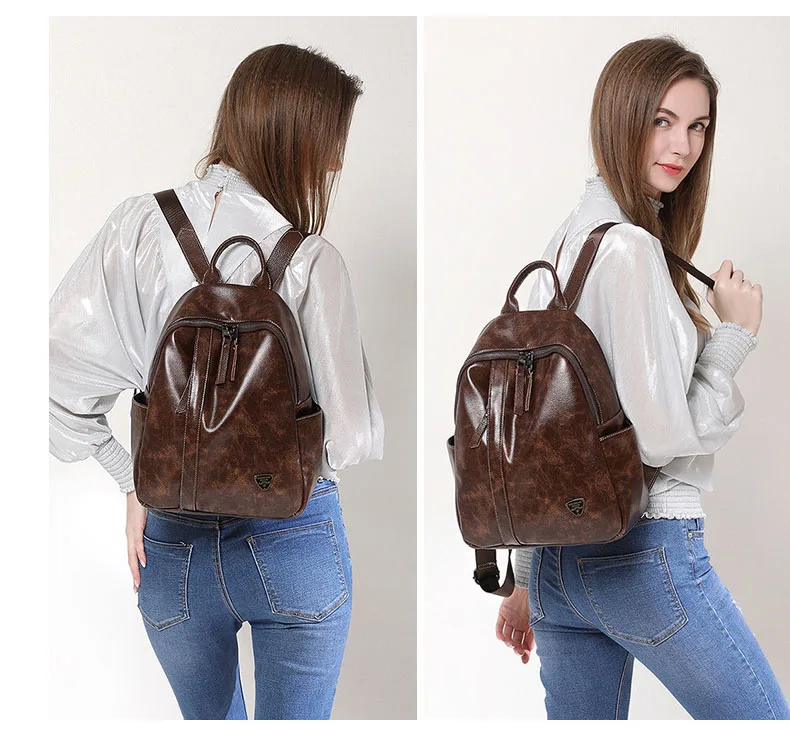 Новинка, простой винтажный кожаный рюкзак с масляным воском, женский водонепроницаемый повседневный рюкзак для путешествий, сумки через плечо, Mochila Escolar