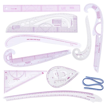 

10pcs/set Tailor Measuring Sewing Drawing Ruler Yardstick Cutting Grading Comma Template Patchwork Tools