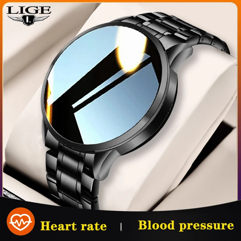 LIGE 2021 New Steel Band Smart Watch Men Heart Rate Blood Pressure Multifunction Monitor Waterproof Sports Smart Watch For Man