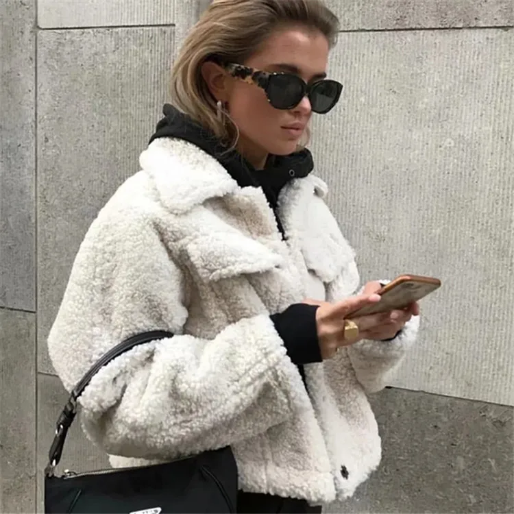 

2020 Faux Fur Warm Coat Furry Coat Lady Solid Color Teddy Coat Spring Fake Fur Short Coat Winter