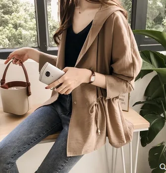 

C Autumn and Winter Women New 2020 Hooded Windbreaker Women Mid-length Slim Fit Long-sleeved Cardigan Coat