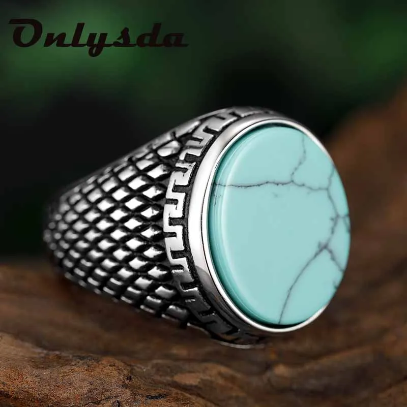 Onlysda Fashion Flower Band Oval Natural Man Ring With Stone Vintage Look Antique Green Men Jewelry Party Gifts Anel | Украшения и