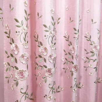 

Pink bedroom idyllic cotton linen embroidered curtains cloth girls Princess children window yarn living room custom mad