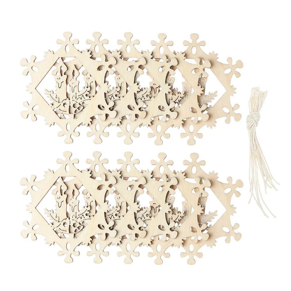 3 10Pcs DIY Natural Snowflakes Deer Shape Christmas Wooden Chip Hanging Ornaments Pendants Xmas Ornaments Kids Gifts Decorations - Цвет: 3
