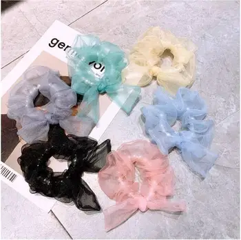 

women Retro net yarn fairy pearl bow hair band wilde elastic hair band rubber band