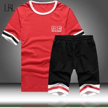 Футболка+ шорты, комплект из двух предметов, мужской повседневный летний костюм, мужские топы, шорты, одноцветные, 2 шт., костюмы, мужские спортивные, американский/Европейский размер, для бега, уличная одежда