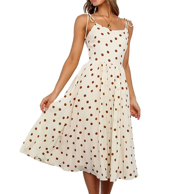 

Robe Femme Ete 2020 Polka Dot Print Dress Women Sexy Backless Strap Girl Dresses V-Neck A-Line Summer Beach Dress Lady Sundress
