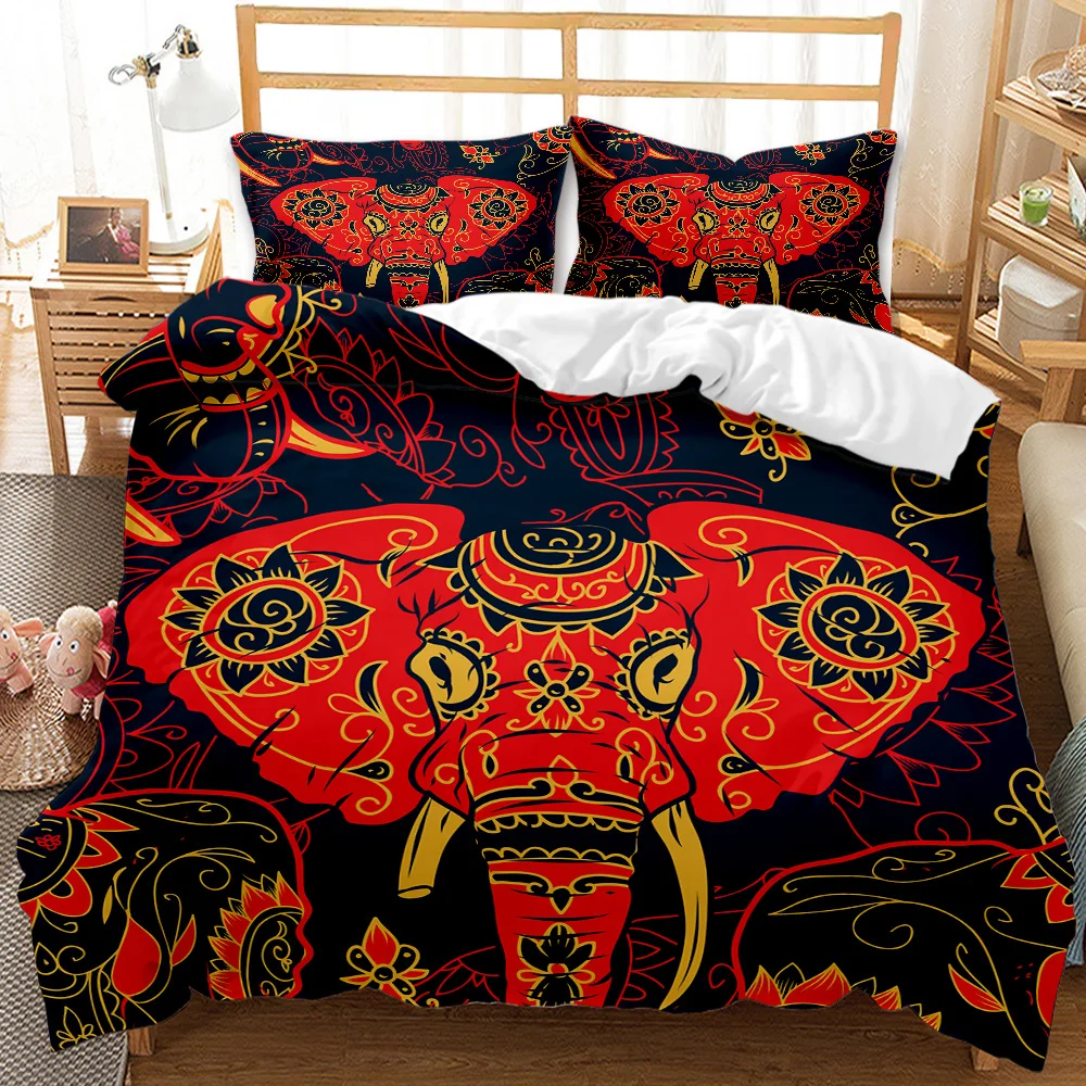 

Black and White Bedding Set King Size Bohemia Elephant Duvet Cover Double 3D Quilt Cover Red Bed Set Animal Floral Home Textiles