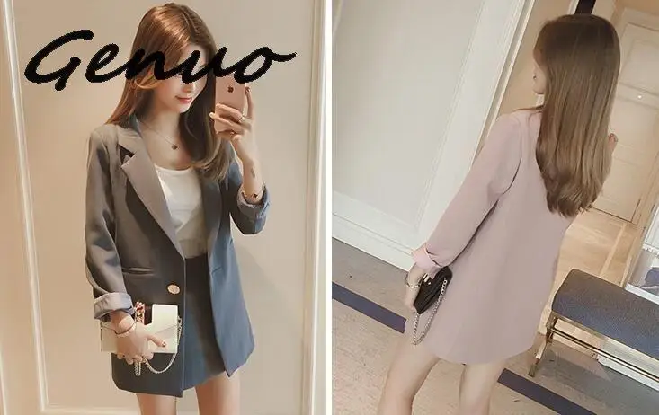 

2019 Spring Summer Women Sets Striped Blazers Coats Long Sleeve Loose Suit Jackets+Elastic Waist Shorts Two Piece Suits Lady