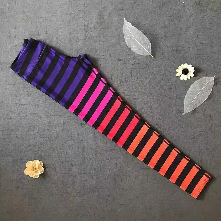 Active Colorful Printing Striped High Waist Leggings Women Clothing Slim Fitness Thin Stretch Casual Wear Home Trousers Winter