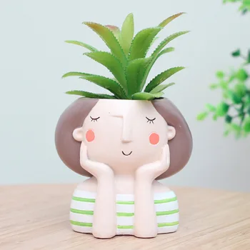 

Resin Flower Pot Girl Image Succulent Plant Container for Garden Home Decoration DIN889