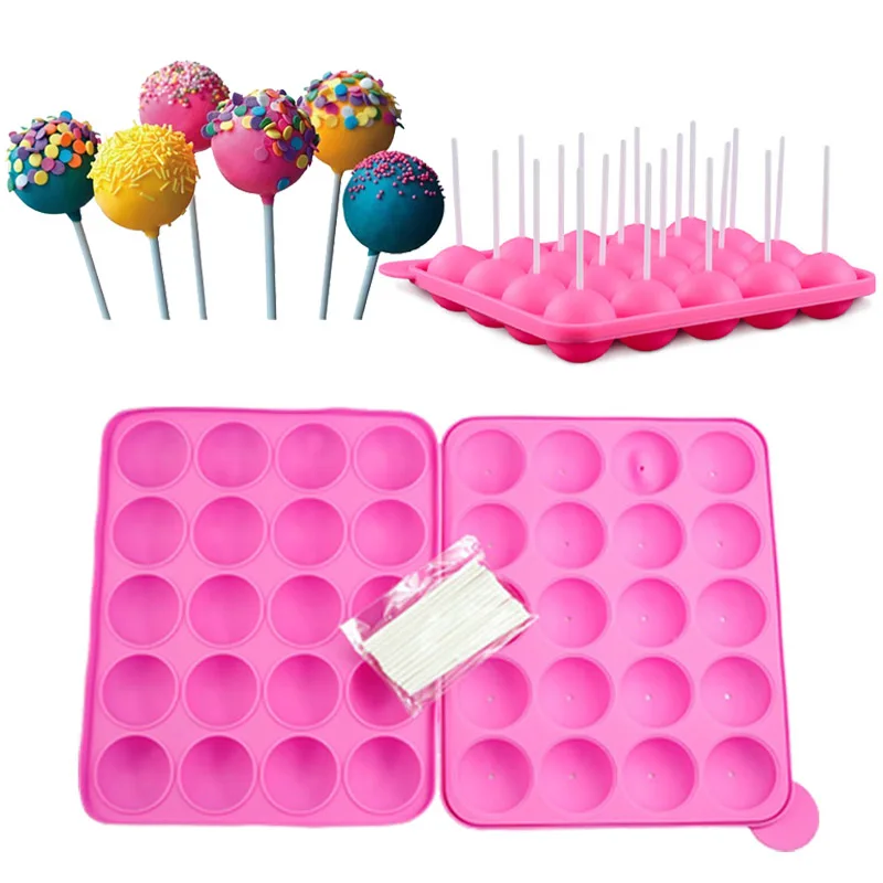 

1PC 20 Holes Chocolate Ball Cupcake Cookie Candy Maker DIY Baking Tool Silicone Lollipop Mold Tray Cake Mould 100pcs Sticks