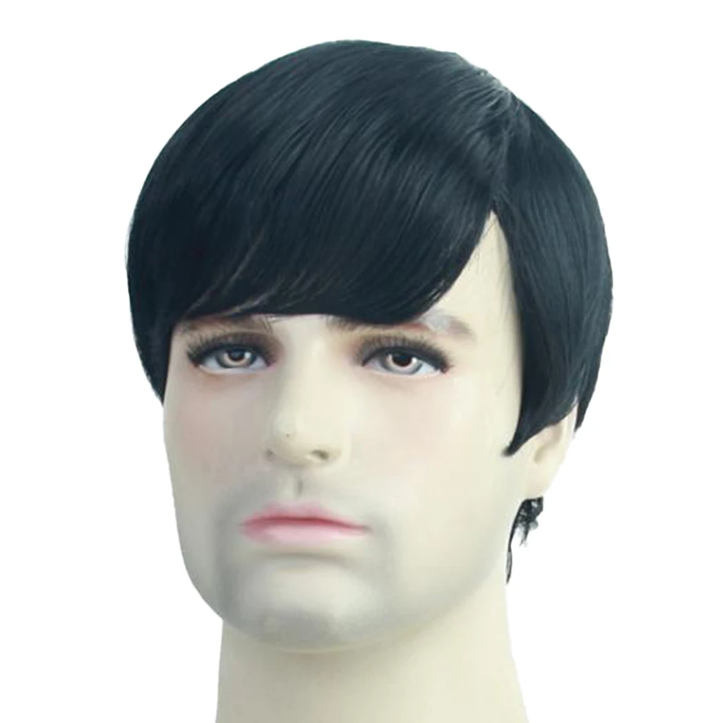 

10in Mens Black Wigs Male Guy Short Cosplay Costume Party Natural Hair, Breathable & Heat Resistant