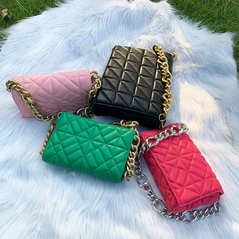 Branded Women's Shoulder Bags 2020 Thick Chain Quilted Shoulder Purses And Handbag Women Clutch Bags Ladies Hand Bag