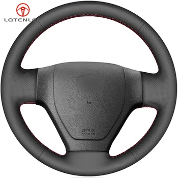 

LQTENLEO Black Genuine Leather Steering Wheel Cover For Hyundai Getz (Facelift)2005-2011 Accent 2006-2011 Kia Rio Rio5 2006-2009