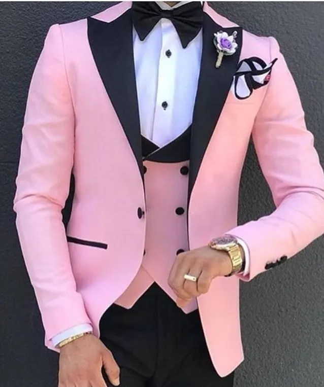 

Tailored Groom Men's Pink Suit Dinner Wedding Groomsmen Dress Slim Fit Tuxedo 3 pieces Fashion Men's Blazer