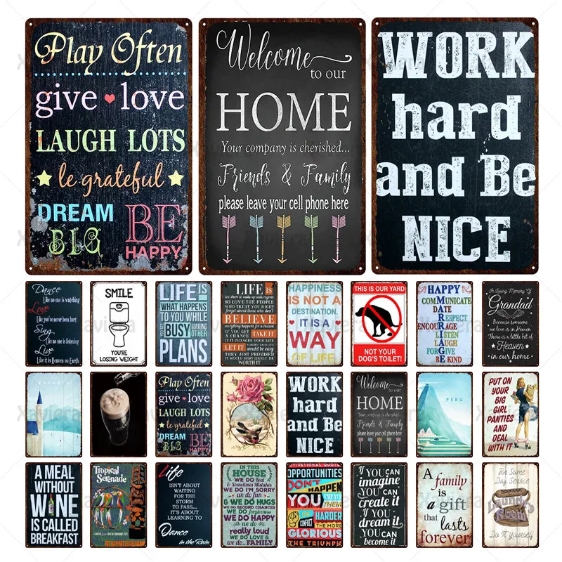 

Metal Tin Sign Happy Letter Quotes Vintage Family Rule Warm Home Rule Sign Metal Decoration Poster Wall Art Picture Iron Sheet
