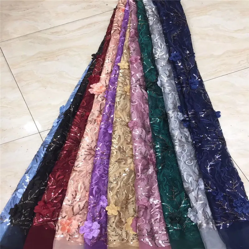 High Quality African beads Sequins Lace Fabric French Net Embroidery Tulle 3d pink For Nigerian Wedding Party Dress | Дом и сад