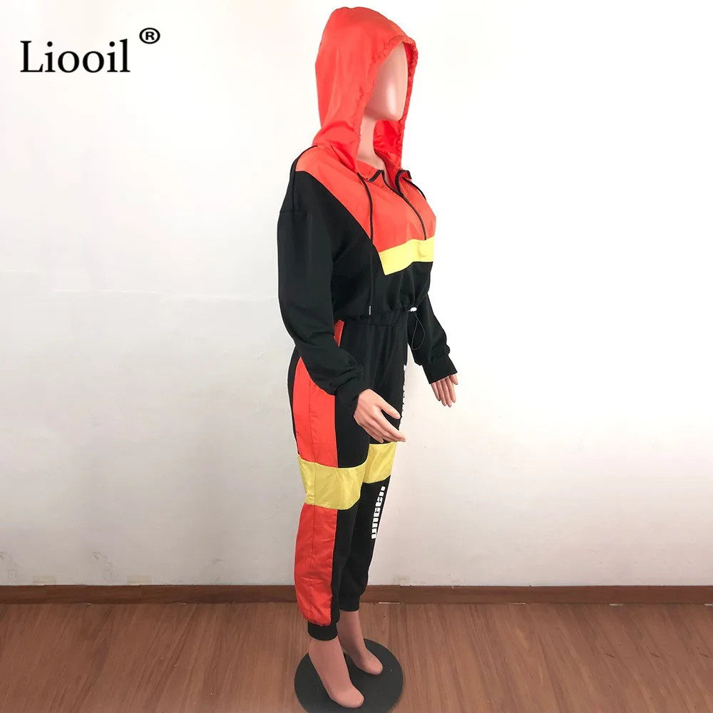 Liooil цветной спортивный костюм с принтом для женщин комплект из двух предметов с длинным рукавом на молнии сексуальная толстовка с капюшоном Спортивные штаны комплекты для бегунов