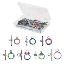

14 Sets Mix Rainbow Color Stainless Steel Fastener Toggle OT Clasps Buckle Connector For Bracelet Necklace DIY Jewelry Making
