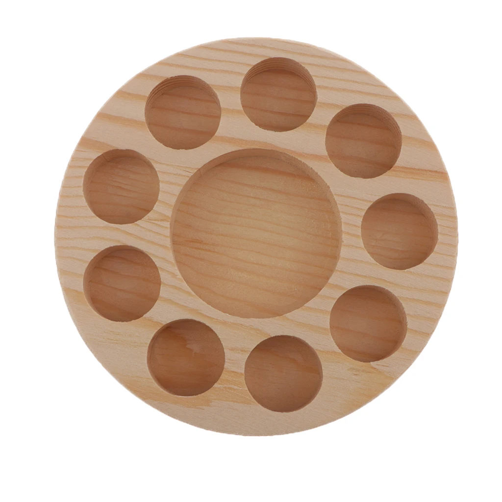 Pine Wooden Essential Oil Tray Box, 10-Hole Handmade Round Wood Display Rack Demonstration Station Organizer