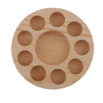 

Pine Wooden Essential Oil Tray Box, 10-Hole Handmade Round Wood Display Rack Demonstration Station Organizer