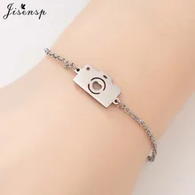 Jisensp браслет из нержавеющей стали с золотой камерой для женщин Pulseira Feminina простой геометрический шарм браслеты для девочек детский туристический подарок