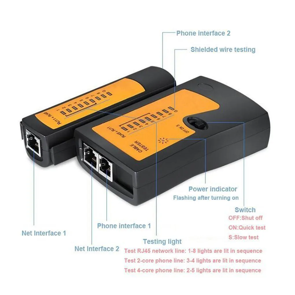 Гаджет сетевой LAN Кабельный тестер RJ-11/RJ-45 кабель испытательная машина DC 9 в 25MA Ethernet инструмент