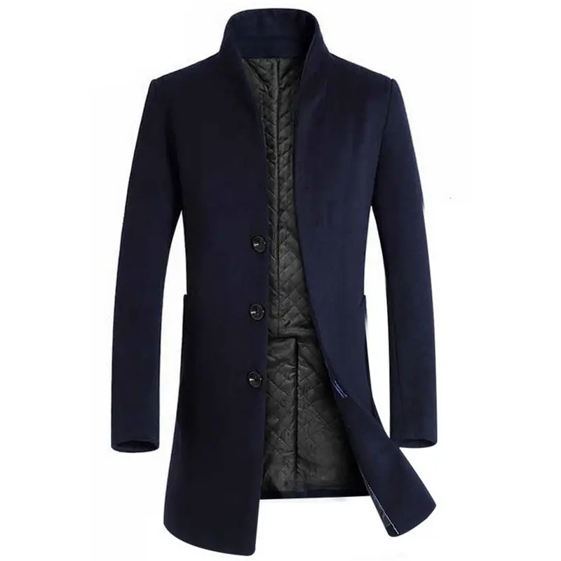 Осенне-зимнее мужское повседневное пальто, плотный шерстяной Тренч, деловая Мужская однотонная Классическая куртка средней длины