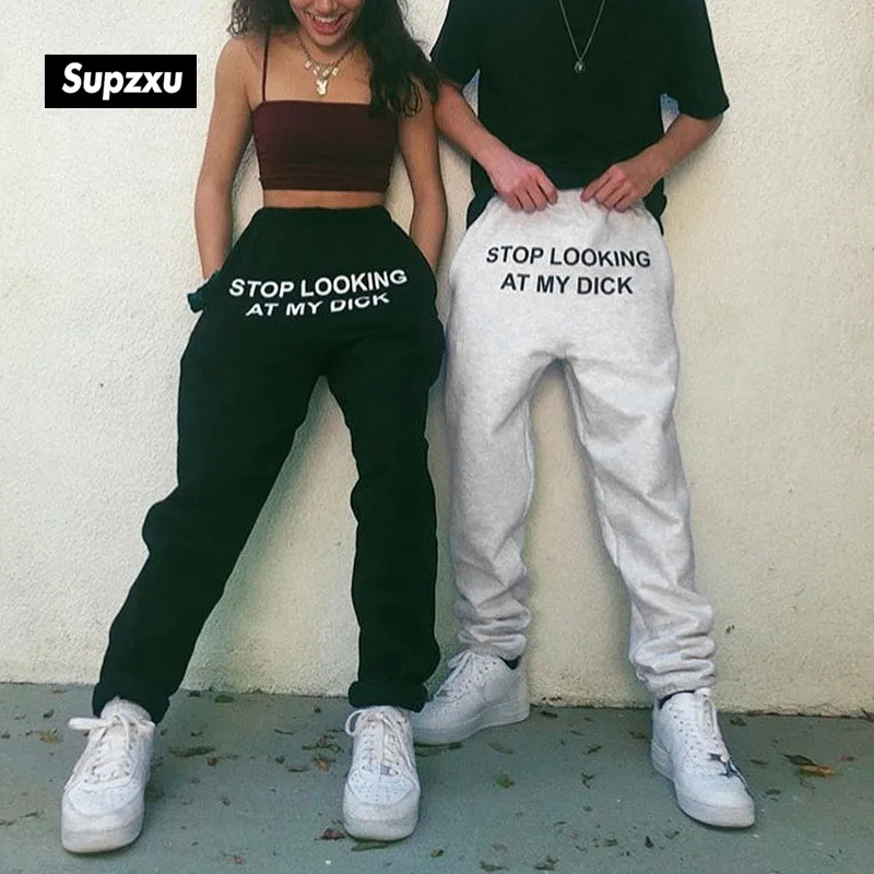 High-end brand STOP LOOKING AT MY DICK letter printed sweatpants jogging pants streetwear fleece ladies men hip-hop style High-end brand STOP LOOKING AT MY DICK letter printed sweatpants jogging pants streetwear fleece ladies men hip-hop style