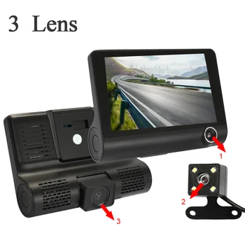 

4.0 Inch 3 Way Car DVR Camera Video Driving Recorder Rear View With Two Cameras Dash Cam DVRS Dual Lens Carcorder Night Vision