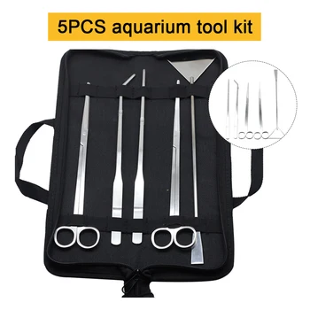 

5PCS Aquarium Tool Kit Stainless Steel Scissors Tweezers Shovel Fish Tank Cleaning Kit Set Water Grass Tool