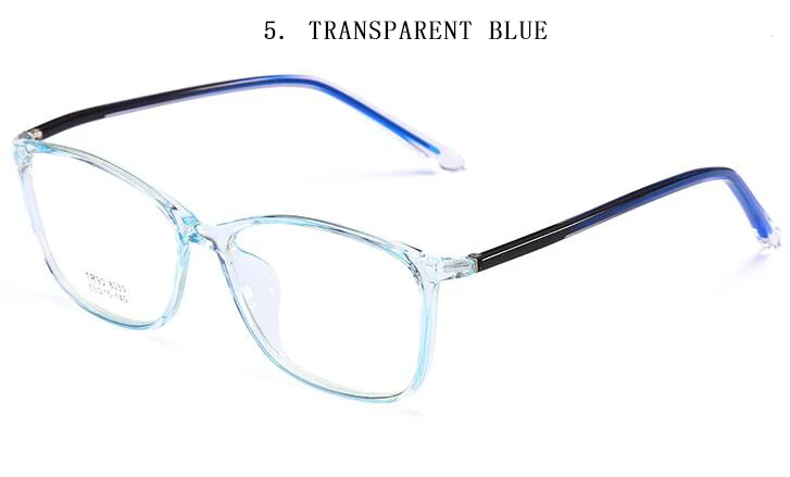 5.Transparent blue Новинка ноября Корейская версия TR90 унисекс квадратные анти-Blu-ray плоские компьютерные очки художественная Мода ретро синий светильник блокирующие очки - Цвет оправы: 5.Transparent blue