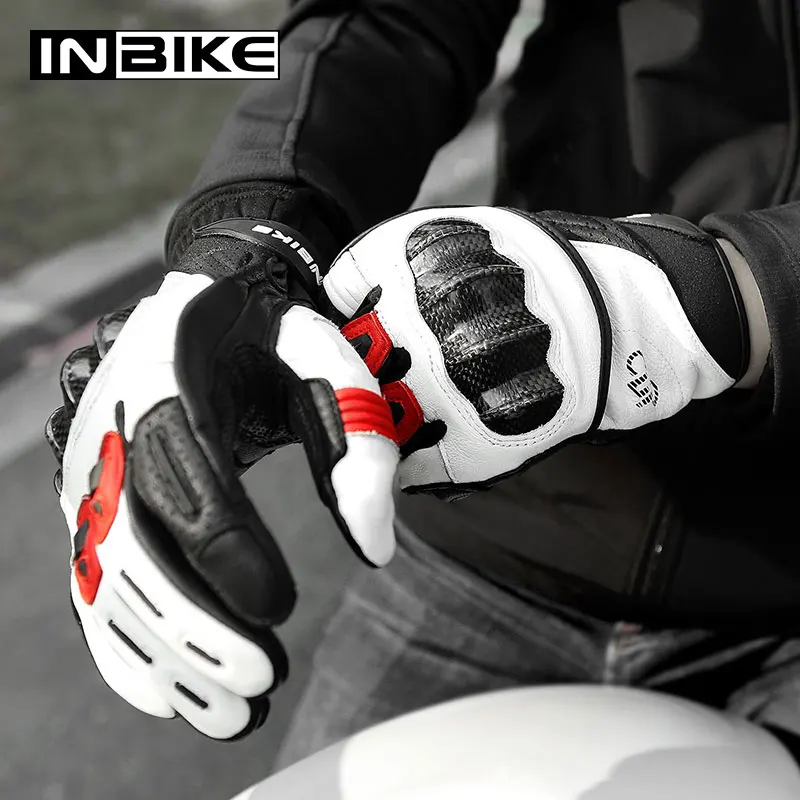 Inbike Goatskin Motorcycle Gloves Shockproof Men Women Full Finger Leather Motocross Riding