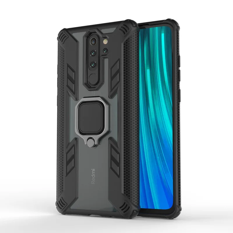 Кольцо Броня чехол для redmi note 8 pro Чехол магнитный автомобильный держатель мягкий бампер чехол для телефона для xiaomi redmi note 8 чехол глобальная версия - Цвет: black