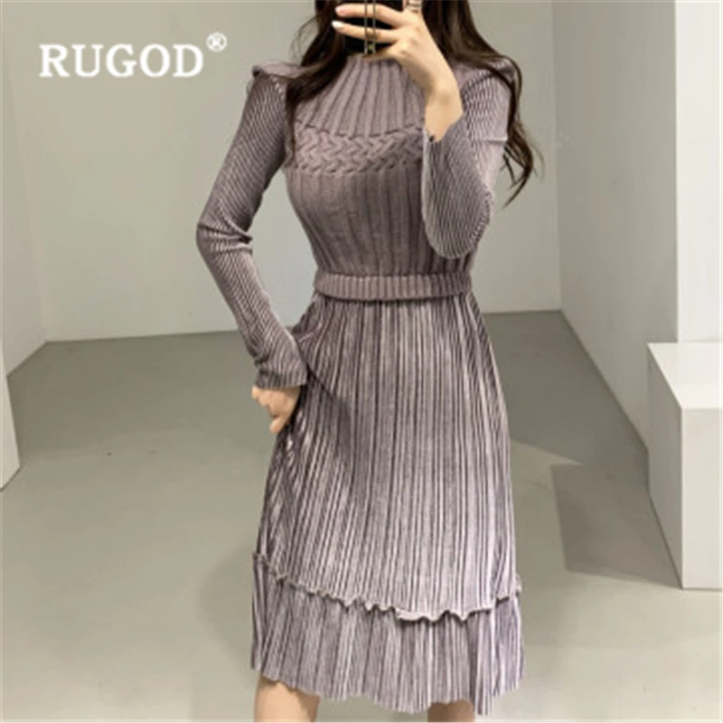 RUGOD корейский элегантный свитер платья Сплошной Бархат длинное платье новое