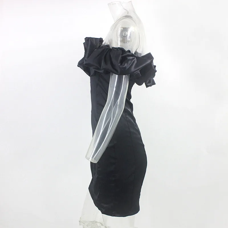 Feditch Satin Ruffles Sleeve 2020 Summer Dress Backless Strapless Bodycon White Dress Short Sexy Party Dress Nightclub Vestidos