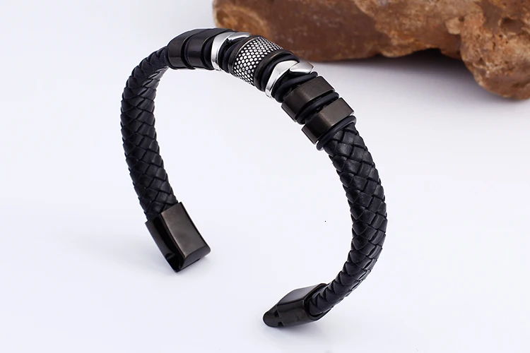 TrustyLan 16 мм широкий браслет из нержавеющей стали Мужской Черный подлинный кожаный мужской браслет браслеты с магнитной застежкой подарки