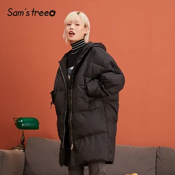 

SAM'S TREE Multicolor Solid Drawstring Hoodies Warmness Down Coat Women 2019 Winter Pure Straight Petal Sleeve Female Outwears