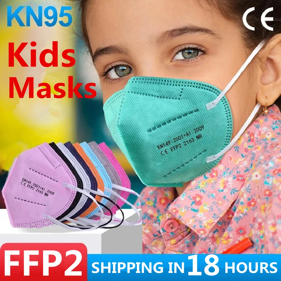 Mascarillas protectoras FFP2 de 5 capas para niños, 5-200 Uds., respirador con filtro KN95, color negro