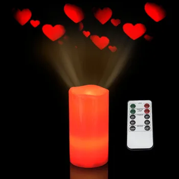 

With 10 Key Remote Night Light Bedroom Led Flameless Projection Candle Pillar Portable Crossed Rotate Party Timer Holiday