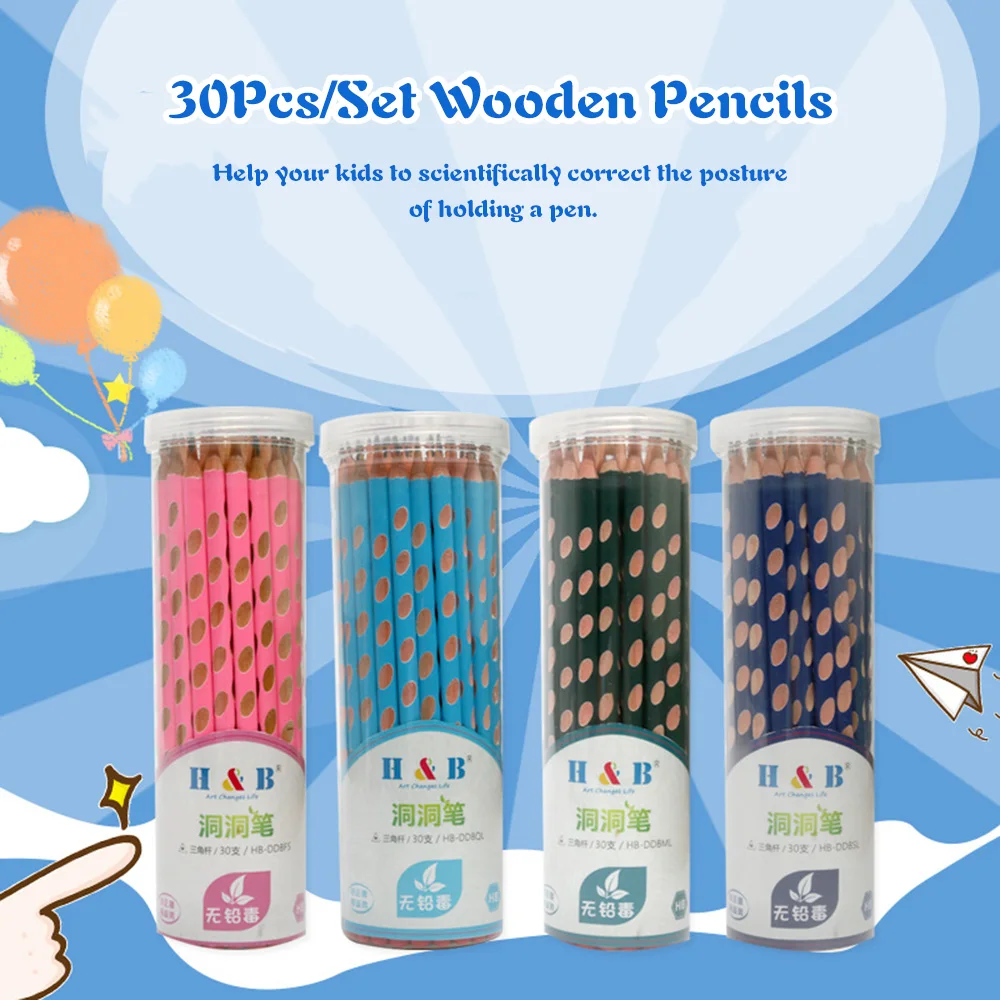 H& B 30 шт./компл. деревянные карандаши дети пишущая ручка для коррекции осанки карандаши для рисования ручка для детей студентов