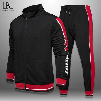 

Spring Tracksuit Men Set Letter Sportswear Sweatsuit Male Sweat Track Suit Jacket + Pants Mens Set Sporting Suits 4XL Large Size